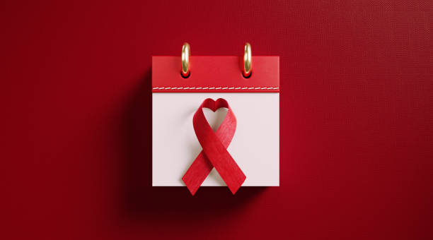 AIDS awareness ribbon on calendar. Horizontal composition with copy space. World Aids Day concept.